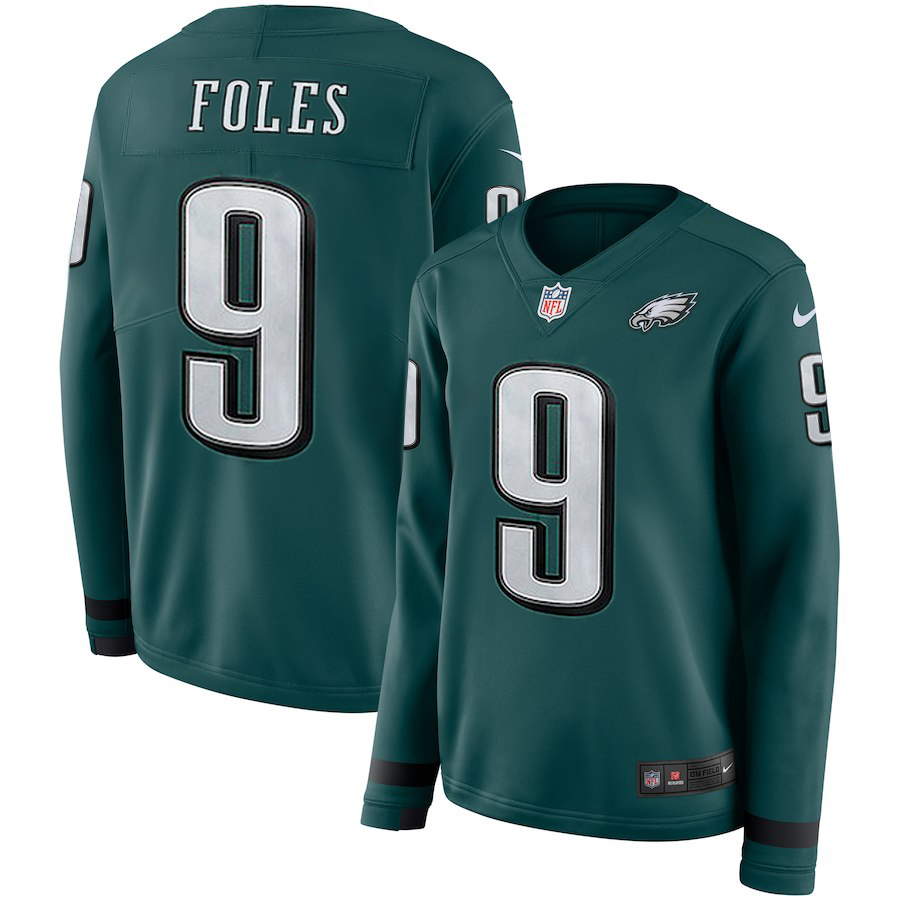 Women Philadelphia Eagles 9 Foles green Limited NFL Nike Therma Long Sleeve Jersey